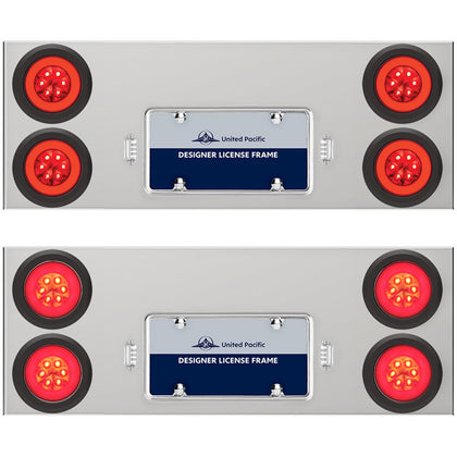 33-3/4" Stainless Rear Center Panel w/ 4 X 21 LED 4" GloLight & Grommets - Red LEDs (Red or Clear Lens)