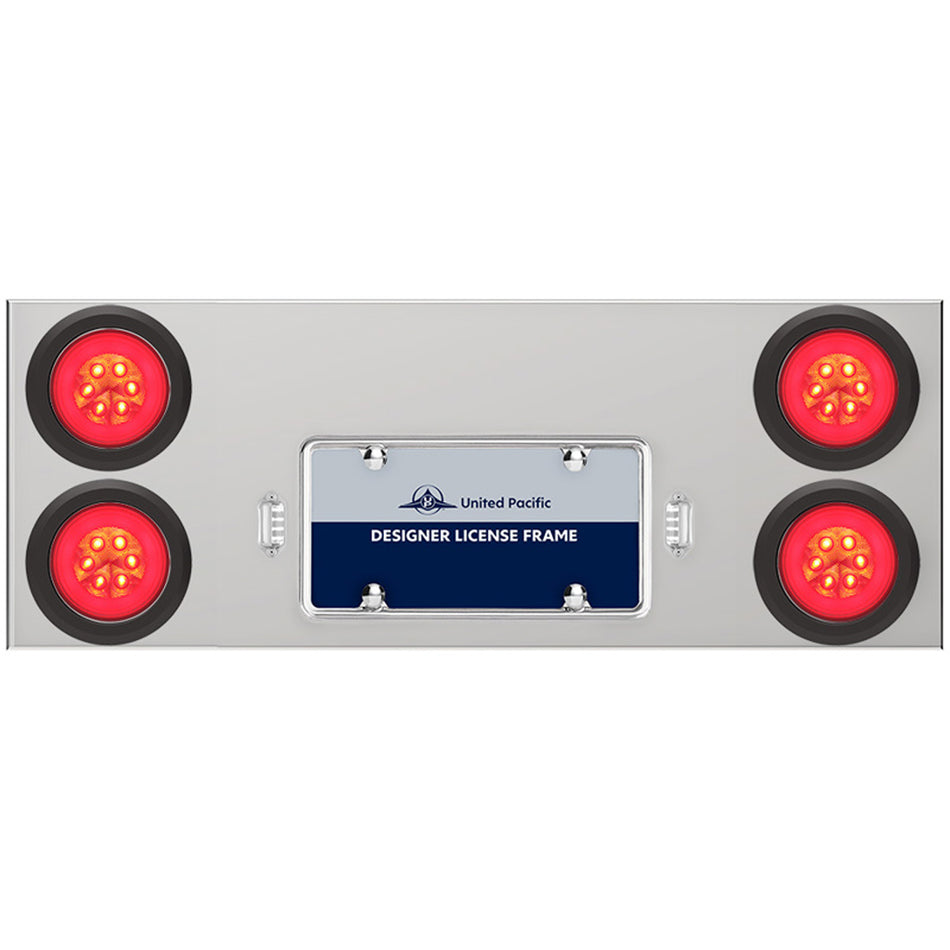 33-3/4" Stainless Rear Center Panel w/ 4 X 21 LED 4" GloLight & Grommets - Red LEDs (Red or Clear Lens)