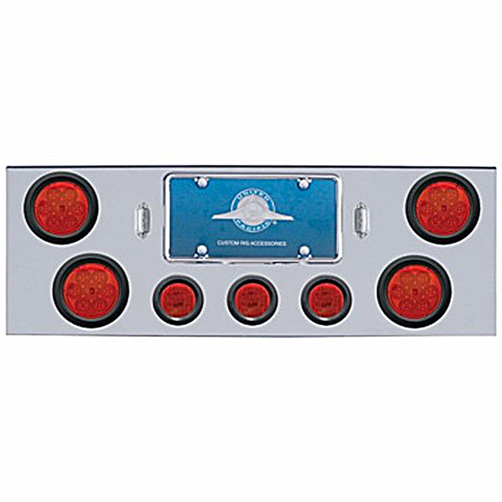 Chrome Rear Center Panel w Four 7 LED 4" Reflector Lights & Three 13 LED 2-1/2" Lights (Red LEDs - Red or Clear Lens)