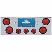 Chrome Rear Center Panel w Four 7 LED 4" Reflector Lights & Three 13 LED 2-1/2" Lights (Red LEDs - Red or Clear Lens)