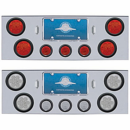 Chrome Rear Center Panel w Four 7 LED 4" Reflector Lights & Three 13 LED 2-1/2" Lights (Red LEDs - Red or Clear Lens)