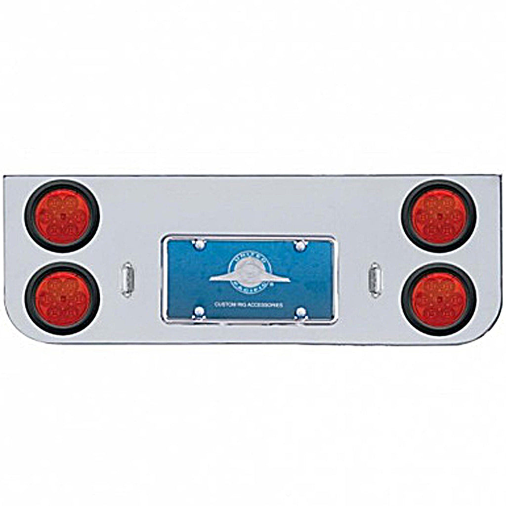 Chrome Rear Center Panel w Four 7 LED 4" Reflector Lights & Grommets (Red LEDs - Red or Clear Lens)