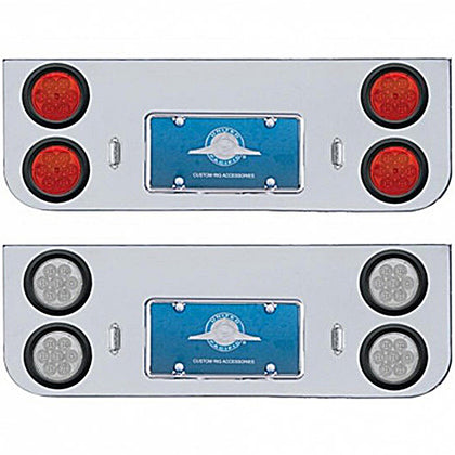 Chrome Rear Center Panel w Four 7 LED 4" Reflector Lights & Grommets (Red LEDs - Red or Clear Lens)