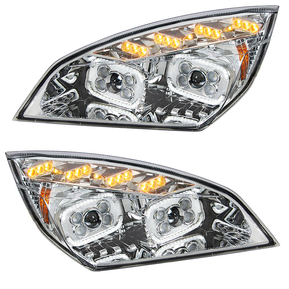 Chrome 10 LED Projector Headlight w/ LED Sequential Turn & DRL For 2018-2024 Cascadia