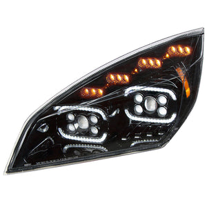 Black 10 LED Projector Headlight With LED Sequential Turn & DRL For 2018-2024 Cascadia (Driver or Passenger Side)