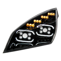 Black 10 LED Projector Headlight With LED Sequential Turn & DRL For 2018-2024 Cascadia (Driver or Passenger Side)