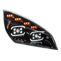 Black 10 LED Projector Headlight With LED Sequential Turn & DRL For 2018-2024 Cascadia (Driver or Passenger Side)