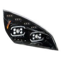 Black 10 LED Projector Headlight With LED Sequential Turn & DRL For 2018-2024 Cascadia (Driver or Passenger Side)