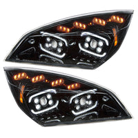 Black 10 LED Projector Headlight With LED Sequential Turn & DRL For 2018-2024 Cascadia (Driver or Passenger Side)