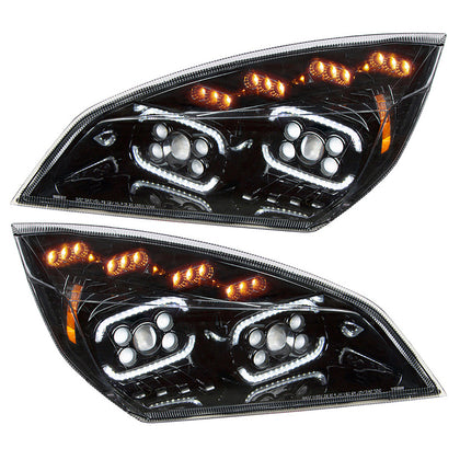 Black 10 LED Projector Headlight With LED Sequential Turn & DRL For 2018-2024 Cascadia (Driver or Passenger Side)