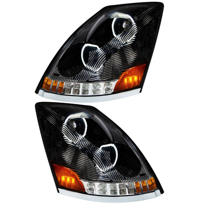 United Pacific - Black 10 LED Headlight For 2003-2017 Volvo VN/VNL (Driver or Passenger Side)