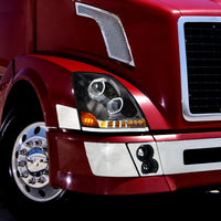 United Pacific - Black 10 LED Headlight For 2003-2017 Volvo VN/VNL (Driver or Passenger Side)