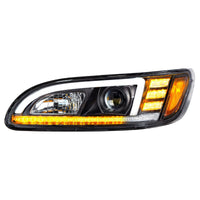 Black Projection Headlight w/ LED Sequential Turn & DRL For 2005-2015 Peterbilt 386 (Driver or Passenger Side)