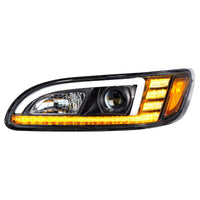 Black Projection Headlight w/ LED Sequential Turn & DRL For 2005-2015 Peterbilt 386 (Driver or Passenger Side)