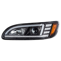 Black Projection Headlight w/ LED Sequential Turn & DRL For 2005-2015 Peterbilt 386 (Driver or Passenger Side)