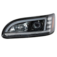 Black Projection Headlight w/ LED Sequential Turn & DRL For 2005-2015 Peterbilt 386 (Driver or Passenger Side)