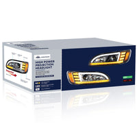 Black Projection Headlight w/ LED Sequential Turn & DRL For 2005-2015 Peterbilt 386 (Driver or Passenger Side)