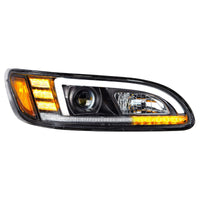 Black Projection Headlight w/ LED Sequential Turn & DRL For 2005-2015 Peterbilt 386 (Driver or Passenger Side)