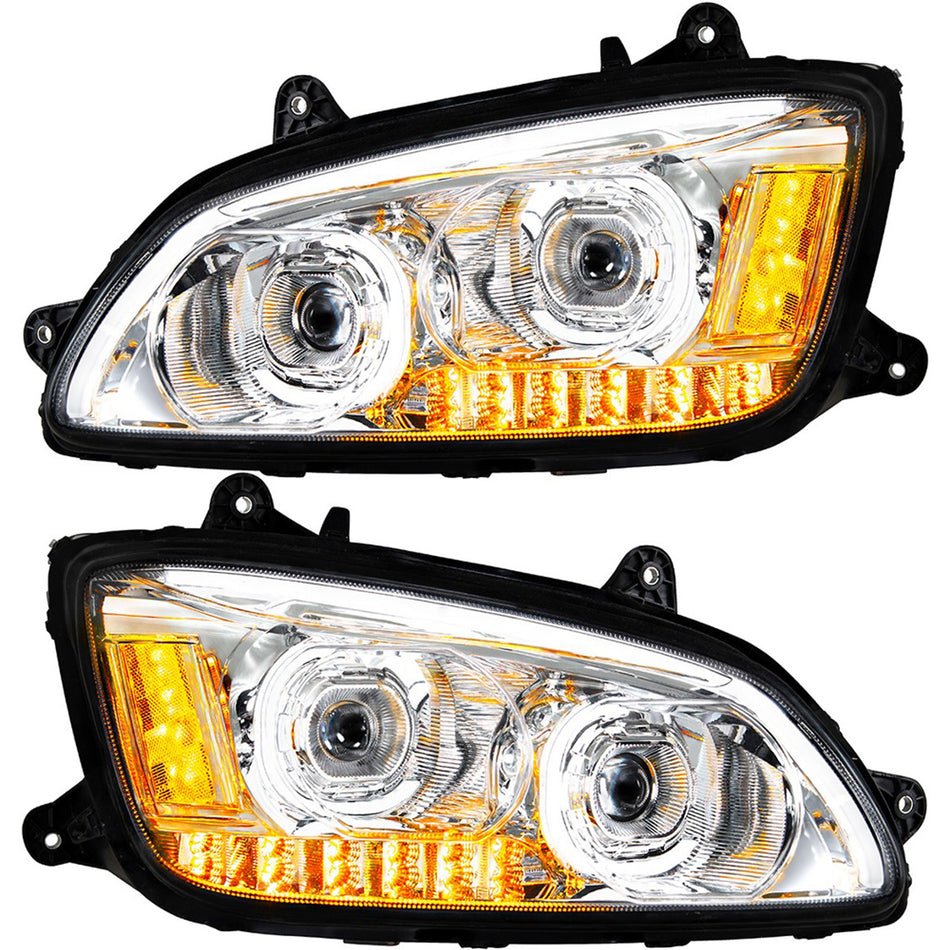Chrome LED Headlight With LED Turn Signal & LED Position Light Bar For 2008-2017 Kenworth T660 (Driver or Passenger Side)