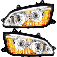 Chrome LED Headlight With LED Turn Signal & LED Position Light Bar For 2008-2017 Kenworth T660 (Driver or Passenger Side)