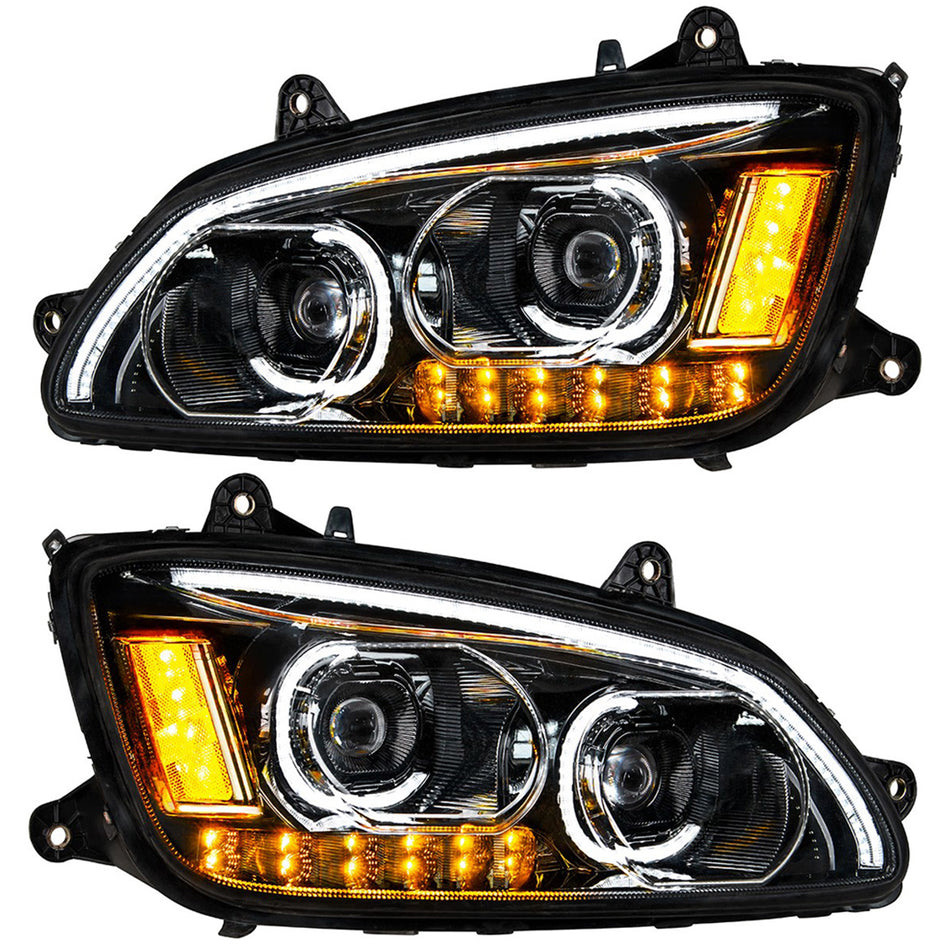 "Blackout" LED Headlight w/ LED Turn Signal & LED Position Light Bar For 2008-2017 Kenworth T660 (Driver or Passenger Side)
