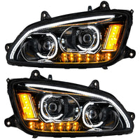 "Blackout" LED Headlight w/ LED Turn Signal & LED Position Light Bar For 2008-2017 Kenworth T660 (Driver or Passenger Side)
