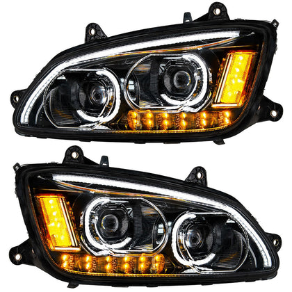 "Blackout" LED Headlight w/ LED Turn Signal & LED Position Light Bar For 2008-2017 Kenworth T660 (Driver or Passenger Side)