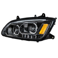 "Blackout" LED Headlight w/ LED Turn Signal & LED Position Light Bar For 2008-2017 Kenworth T660 (Driver or Passenger Side)