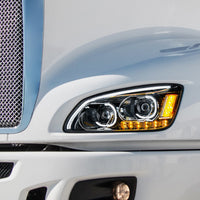 "Blackout" LED Headlight w/ LED Turn Signal & LED Position Light Bar For 2008-2017 Kenworth T660 (Driver or Passenger Side)