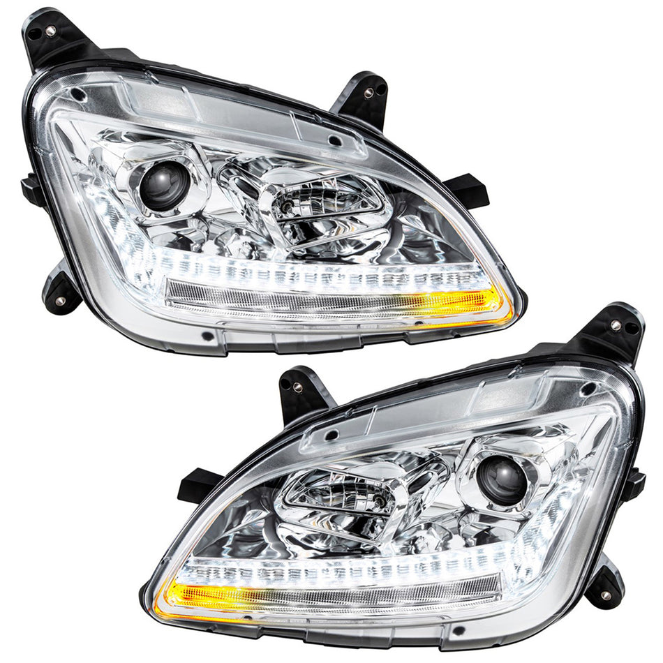 Chrome Projection Headlight With LED Sequential Turn and DRL For 2012-2021 Peterbilt 579 (Driver or Passenger Side)