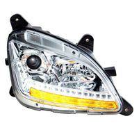 Chrome Projection Headlight With LED Sequential Turn and DRL For 2012-2021 Peterbilt 579 (Driver or Passenger Side)