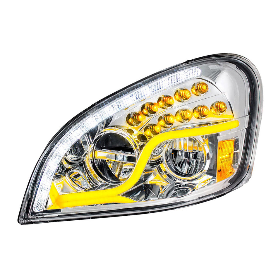 High Power LED Chrome Headlight w/ LED DRL & LED Turn Signal For 2008-2017 Freightlinter Cascadia (Driver or Passenger Side)