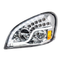 High Power LED Chrome Headlight w/ LED DRL & LED Turn Signal For 2008-2017 FL Cascadia (Driver or Passenger Side)