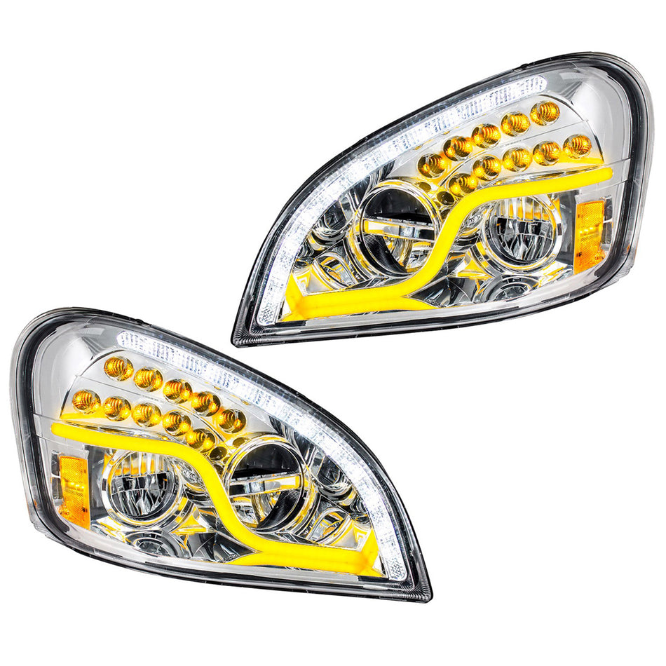 High Power LED Chrome Headlight w/ LED DRL & LED Turn Signal For 2008-2017 Freightlinter Cascadia (Driver or Passenger Side)