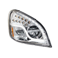 High Power LED Chrome Headlight w/ LED DRL & LED Turn Signal For 2008-2017 FL Cascadia (Driver or Passenger Side)