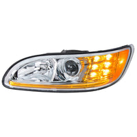 Chrome Projection Headlight w/ LED Turn & Position Light for 2005-2015 Peterbilt 386 (Driver or Passenger Side)