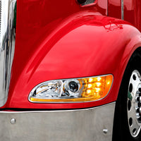 Chrome Projection Headlight w/ LED Turn & Position Light for 2005-2015 Peterbilt 386 (Driver or Passenger Side)