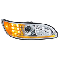 Chrome Projection Headlight w/ LED Turn & Position Light for 2005-2015 Peterbilt 386 (Driver or Passenger Side)