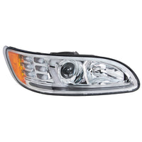 Chrome Projection Headlight w/ LED Turn & Position Light for 2005-2015 Peterbilt 386 (Driver or Passenger Side)