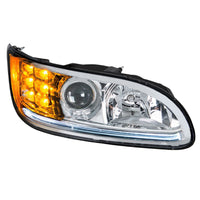 Chrome Projection Headlight w/ LED Turn & Position Light for 2005-2015 Peterbilt 386 (Driver or Passenger Side)