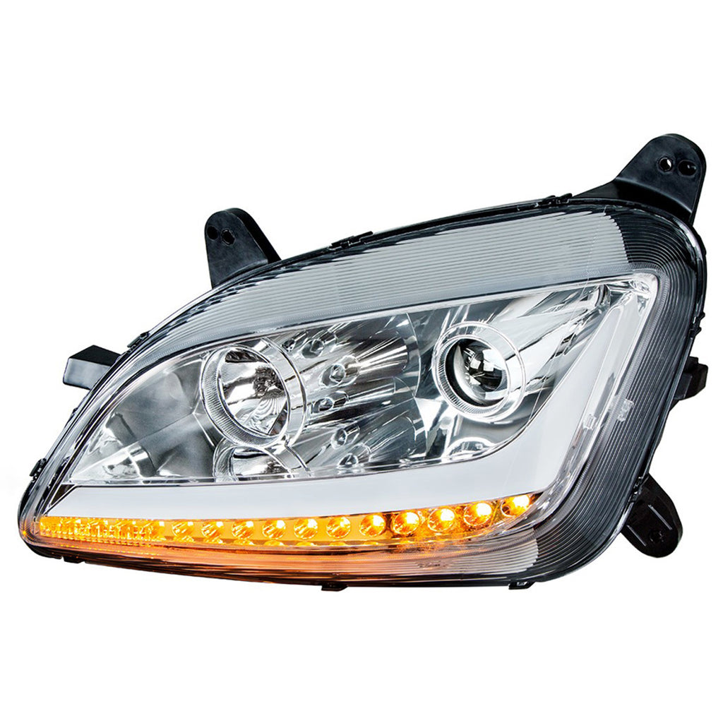 Chrome Projection Headlight With LED Position Light & Signal For 2012-2021 Peterbilt 579 (Driver or Passenger Side)