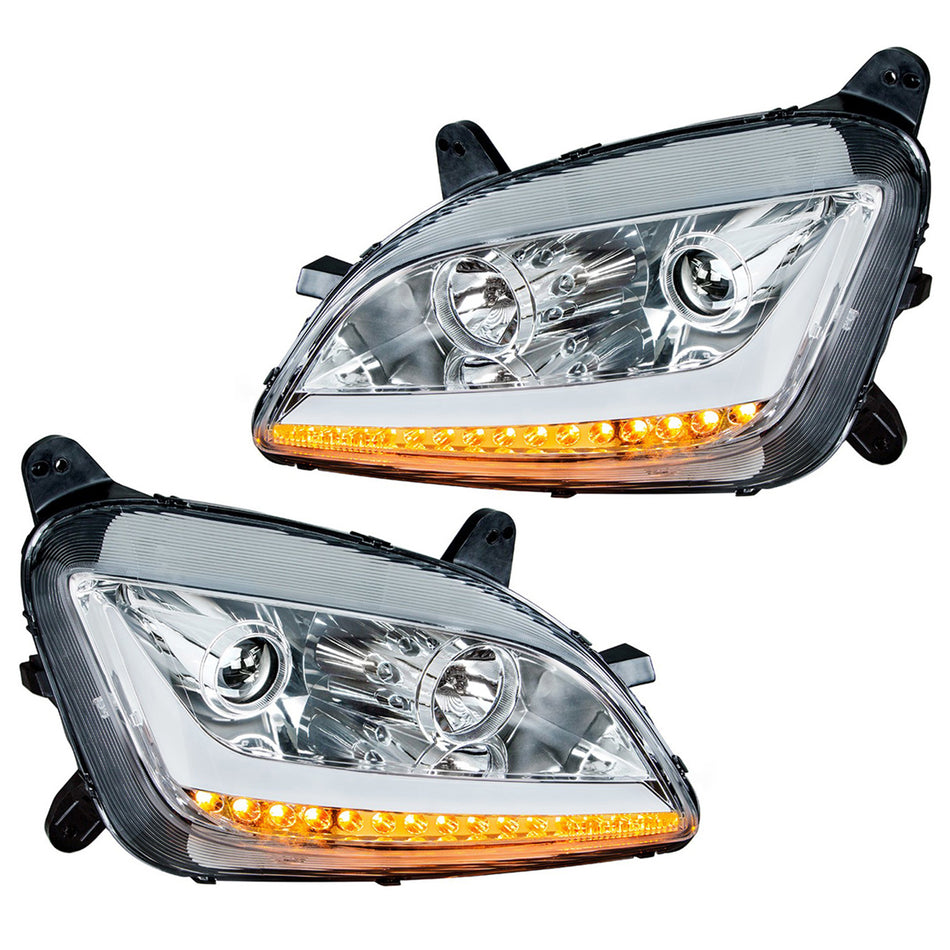 Chrome Projection Headlight With LED Position Light & Signal For 2012-2021 Peterbilt 579 (Driver or Passenger Side)