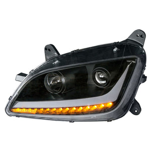 Black Projection Headlight With LED Position & Signal For 2012-2021 Peterbilt 579 (Driver of Passenger Side)