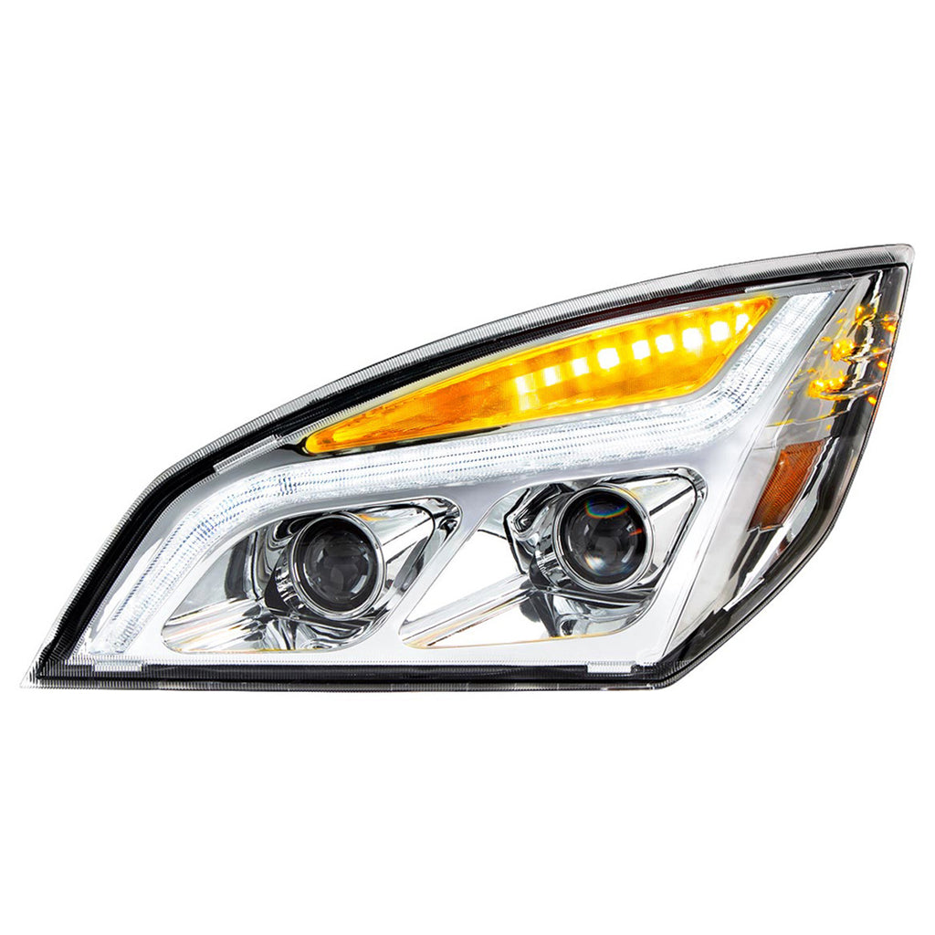 Chrome or Black LED Projection Headlight w LED Position Light For 2018-2024 Freightliner Cascadia (Driver or Passenger Side)