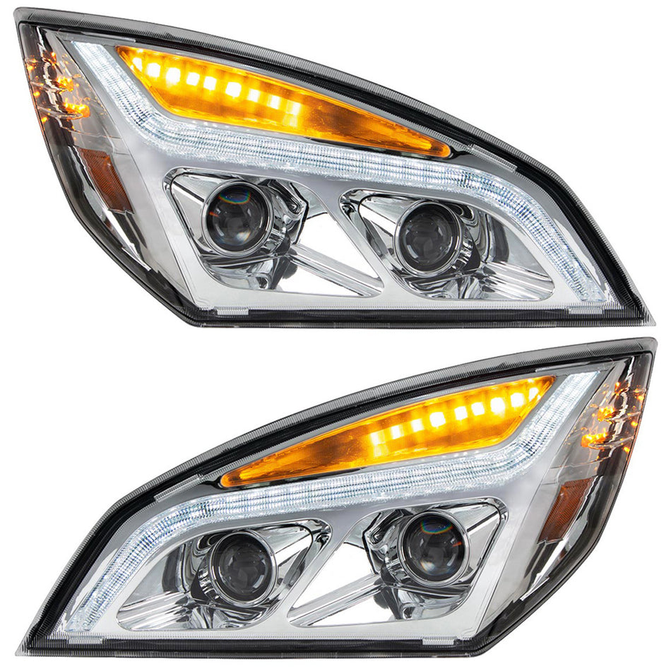 Chrome or Black LED Projection Headlight w LED Position Light For 2018-2024 Freightliner Cascadia (Driver or Passenger Side)