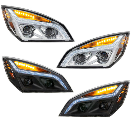 Chrome or Black LED Projection Headlight w LED Position Light For 2018-2024 Freightliner Cascadia (Driver or Passenger Side)