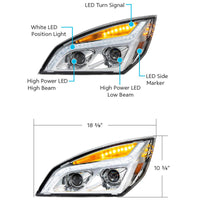 Chrome or Black LED Projection Headlight w LED Position Light For 2018-2024 Freightliner Cascadia (Driver or Passenger Side)