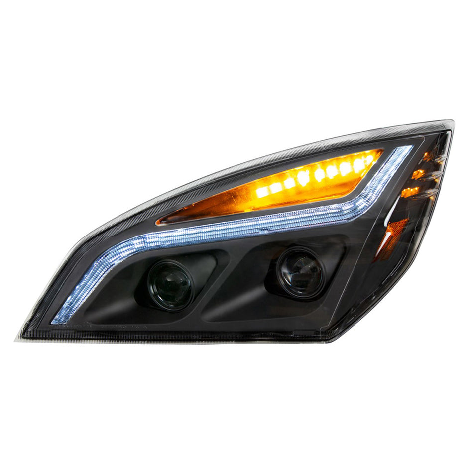 Chrome or Black LED Projection Headlight w LED Position Light For 2018-2024 Freightliner Cascadia (Driver or Passenger Side)