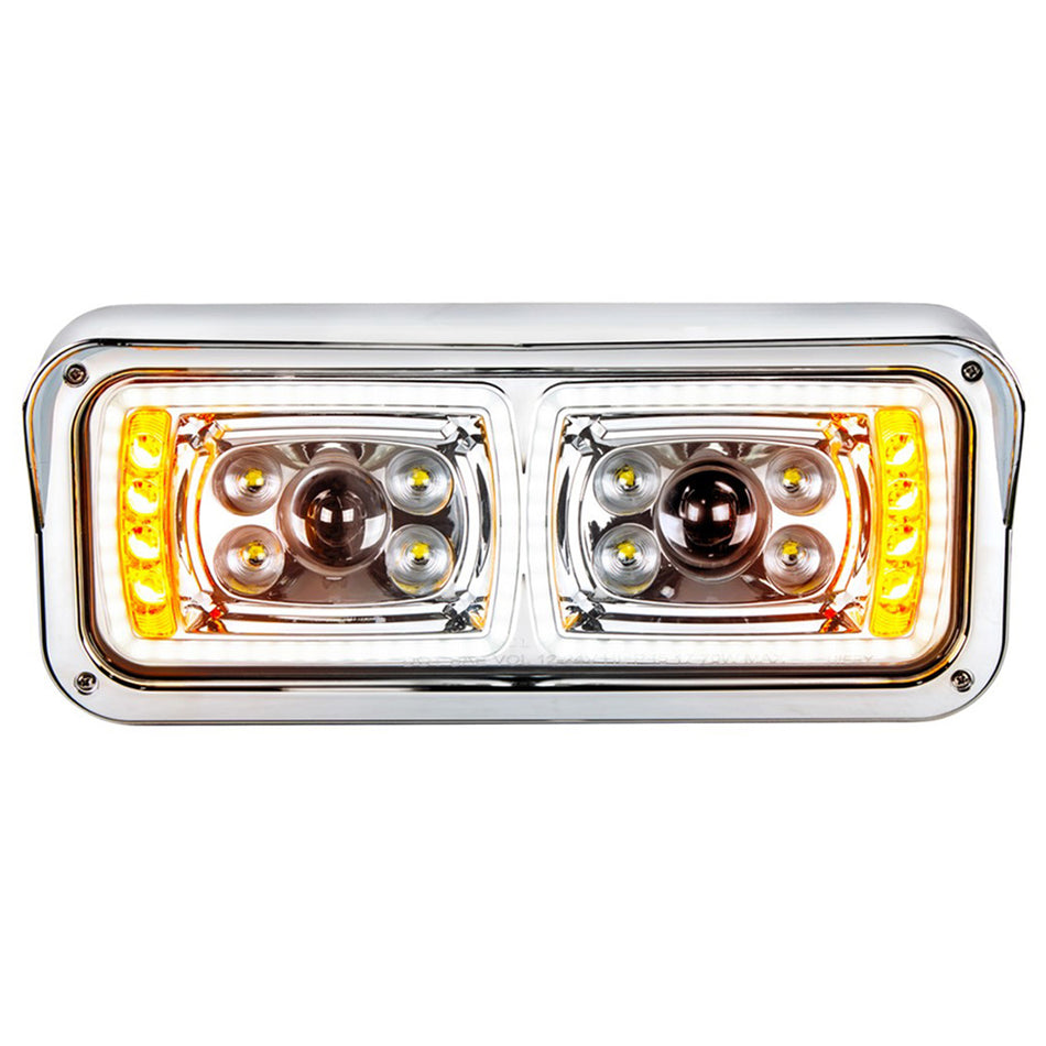 10 High Power LED "Chrome" Projection Headlight w/ LED Turn Signal & Position Light Bar (Driver or Passenger Side)