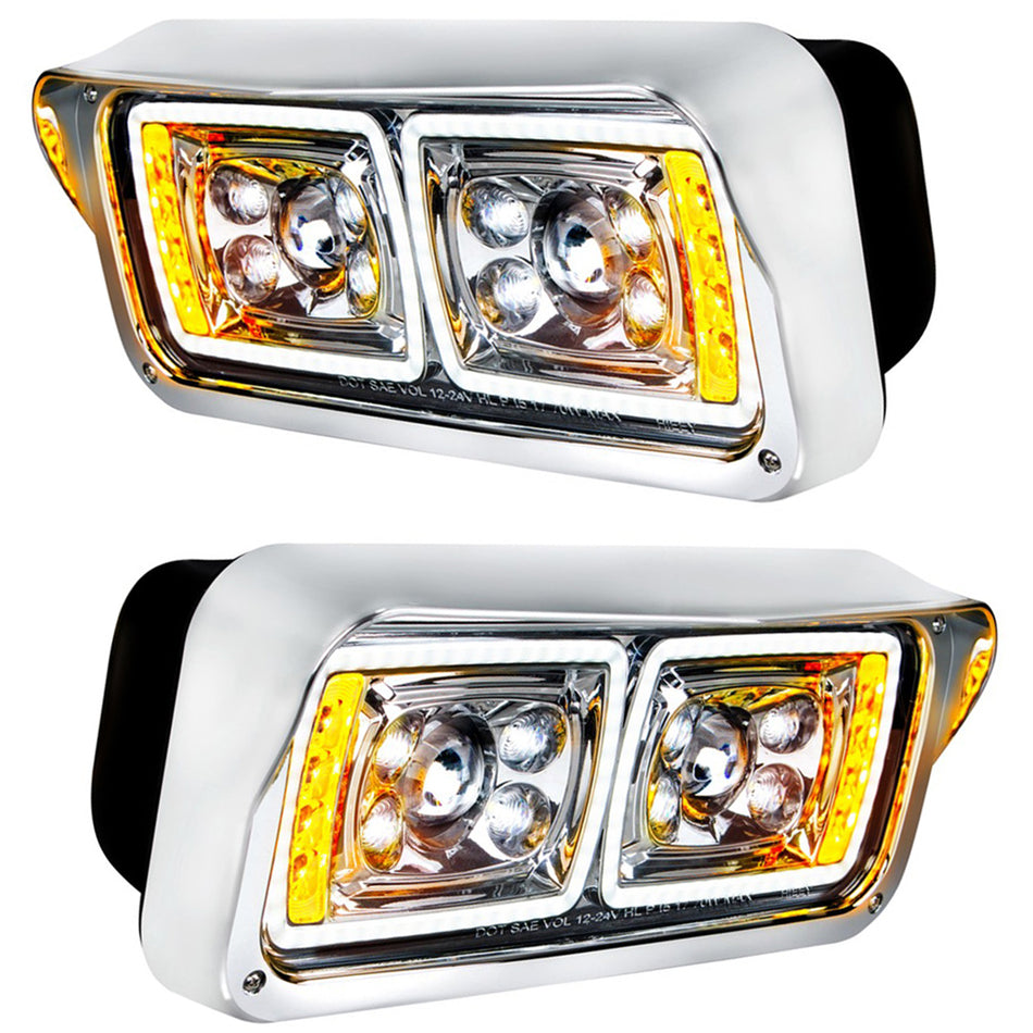 10 High Power LED "Chrome" Projection Headlight w/ LED Turn Signal & Position Light Bar (Driver or Passenger Side)